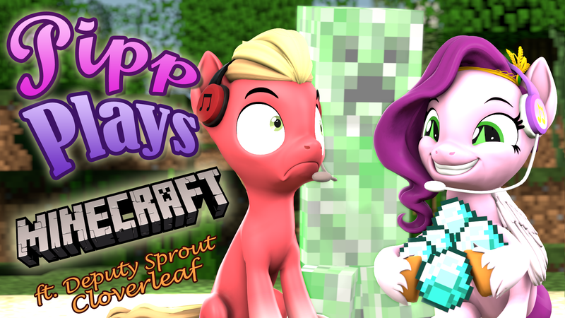 Size: 1920x1080 | Tagged: safe, artist:pika-robo, derpibooru import, pipp petals, sprout cloverleaf, earth pony, pegasus, pony, series:pipp plays, 3d, adorapipp, creeper, cute, diamond, fake thumbnail, female, g4, g5, g5 to g4, gamer pipp, gaming headset, generation leap, grin, headset, image, imminent explosion, let's play, looking at something, male, mare, minecraft, moments before disaster, png, shocked, shrunken pupils, smiling, source filmmaker, stallion, this will end in death, this will end in tears, this will end in tears and/or death, uh oh, video game, youtube thumbnail