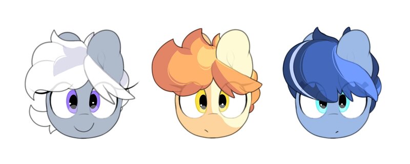 Size: 3035x1214 | Tagged: safe, artist:mochi_nation, derpibooru import, oc, oc:flame egg, oc:galaxy, oc:silver bolt, earth pony, pony, coat markings, female, image, jpeg, looking at you, mare, simple background, trio, white background