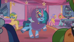 Size: 1920x1080 | Tagged: safe, derpibooru import, edit, edited screencap, screencap, sound edit, earth pony, pony, unicorn, g5, my little pony: tell your tale, spoiler:g5, spoiler:my little pony: tell your tale, spoiler:tyts01e30, animated, cherry flyaway, cloak, clothes, costume, cute, dancing, don't be suspicious, female, happy, image, mask, misty brightdawn, mistybetes, nightmare night costume, nightmare night party, open mouth, open smile, party hard, smiling, sound, the club can't even handle me right now, webm