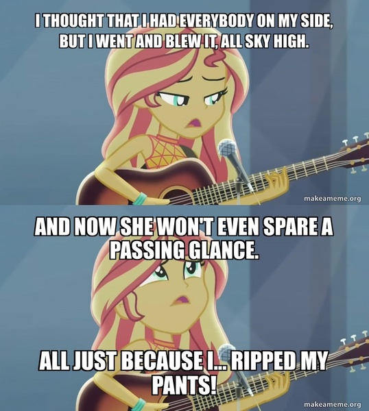 Size: 800x892 | Tagged: safe, derpibooru import, edit, edited screencap, screencap, sunset shimmer, equestria girls, equestria girls series, let it rain, spoiler:eqg series (season 2), guitar, image, jpeg, musical instrument, ripped pants (spongebob episode), spongebob squarepants