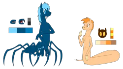 Size: 8019x4512 | Tagged: safe, artist:emc-blingds, derpibooru import, oc, unofficial characters only, anthro, lamia, monster pony, original species, spiderpony, duo, image, png, reference sheet, simple background, smiling, transparent background