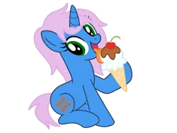 Size: 2048x1536 | Tagged: safe, artist:pastelpaintsthebeanp, artist:ry-bluepony1, derpibooru import, oc, oc:radiant rail, unofficial characters only, unicorn, base used, cherry, chocolate, female, food, hair, ice cream, ice cream cone, image, mane, png, show accurate, simple background, solo, tail, transparent background