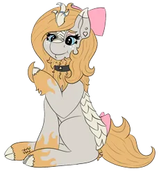 Size: 844x911 | Tagged: safe, artist:gray star, derpibooru import, oc, oc:gray star, unofficial characters only, kirin, bow, choker, cloven hooves, derpibooru exclusive, female, hair bow, happy, image, kirin oc, kirinified, night, piercing, png, scales, simple background, smiling, solo, species swap, tail, tail bow, transparent background