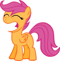 Size: 891x897 | Tagged: safe, artist:wnaspp, derpibooru import, scootaloo, pegasus, pony, the cutie pox, big grin, eyes closed, female, filly, foal, grin, image, looking left, misleading thumbnail, open mouth, orange skin, png, simple background, smiling, solo, transparent background, vector