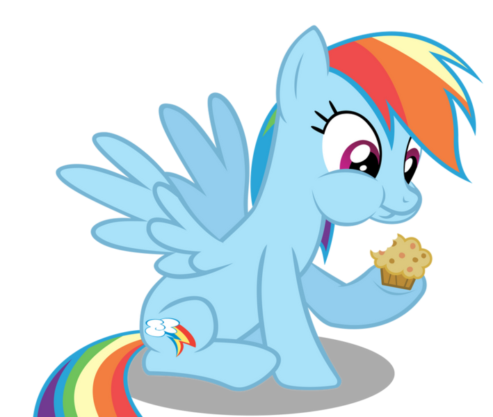 Size: 972x822 | Tagged: safe, artist:derpwave, derpibooru import, rainbow dash, pegasus, pony, female, food, image, mare, muffin, png, shadow, simple background, solo, transparent background, vector