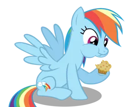 Size: 972x822 | Tagged: safe, artist:derpwave, derpibooru import, rainbow dash, pegasus, pony, female, food, image, mare, muffin, png, shadow, simple background, solo, transparent background, vector