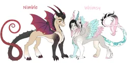 Size: 4000x2000 | Tagged: safe, artist:dozyarts, derpibooru import, oc, oc:nimble, oc:whimsy, draconequus, female, image, male, offspring, parent:discord, parents:canon x oc, png, simple background, white background