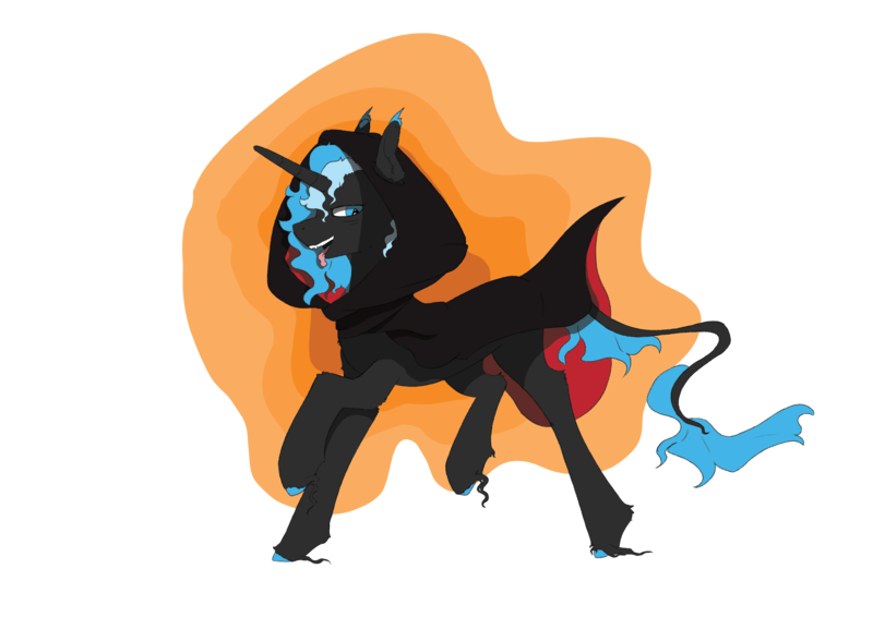 Size: 3508x2480 | Tagged: safe, artist:hrabiadeblacksky, derpibooru import, oc, oc:hrabia de black sky, unofficial characters only, undead, unicorn, vampire, vampony, blue eyes, cloak, clothes, halloween, holiday, hood, image, orange background, png, simple background, solo