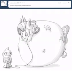 Size: 850x838 | Tagged: safe, artist:secretgoombaman12345, derpibooru import, diamond tiara, earth pony, pony, air inflation, ask, dig dug, female, filly, foal, image, imminent popping, inflation, jpeg, spherical inflation