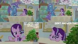 Size: 4400x2475 | Tagged: safe, derpibooru import, edit, edited screencap, editor:quoterific, screencap, phyllis, starlight glimmer, trixie, a horse shoe-in, image, png