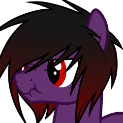 Size: 1080x1080 | Tagged: safe, artist:zeffdakilla, derpibooru import, oc, oc:frankie fang, unofficial characters only, pegasus, pony, black mane, bust, emo, image, male, png, purple fur, scene, scrunchy face, solo, stallion