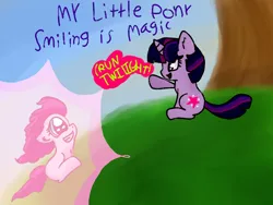 Size: 640x480 | Tagged: safe, artist:suika999, derpibooru import, pinkie pie, twilight sparkle, pony, smile hd, female, image, png, running, sitting, smiling, text, this will end in death, this will end in tears, this will end in tears and/or death