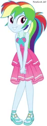 Size: 720x1920 | Tagged: safe, artist:roseluck, derpibooru import, rainbow dash, equestria girls, equestria girls series, spring breakdown, spoiler:eqg series (season 2), alternate hairstyle, breasts, busty rainbow dash, clothes, clothes swap, cruise concert outfit, cruise outfit, dress, female, full body, image, inkscape, looking at you, open mouth, open smile, png, ponytail, sandals, show accurate, simple background, sleeveless, sleeveless dress, smiling, smiling at you, solo, standing, vector, white background