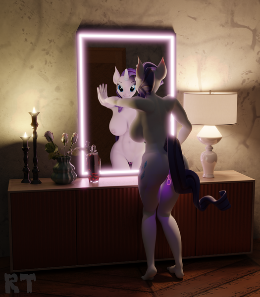 Size: 2800x3200 | Tagged: questionable, artist:riizatensely, derpibooru import, rarity, anthro, plantigrade anthro, 3d, alcohol, anal beads, big breasts, breasts, busty rarity, butt, clothes, complete nudity, female, glass, horn, image, large butt, light, looking at you, looking back, looking back at you, mirror, nipples, nudity, png, sex toy, solo, solo female, wine, wine glass, wings
