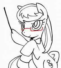 Size: 711x791 | Tagged: safe, artist:maren, derpibooru import, octavia melody, earth pony, pony, 2013, baton, bipedal, conductor's baton, female, glasses, hoof hold, image, jpeg, mare, old art, partial color, solo