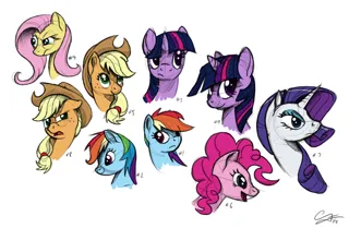 Size: 1150x750 | Tagged: safe, artist:psychodikdik, derpibooru import, applejack, fluttershy, pinkie pie, rainbow dash, rarity, twilight sparkle, pony, bust, colored sketch, expressions, image, jpeg, mane six, simple background, sketch, white background