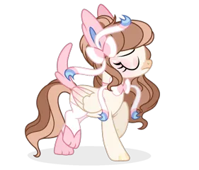 Size: 1263x1080 | Tagged: safe, artist:cstrawberrymilk, derpibooru import, oc, unofficial characters only, pegasus, pony, sylveon, clothes, costume, eyelashes, eyes closed, female, image, mare, pegasus oc, png, pokémon, raised hoof, wings