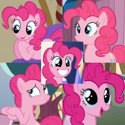 Size: 720x720 | Tagged: safe, artist:megalobronia, derpibooru import, edit, screencap, pinkie pie, earth pony, just for sidekicks, the crystalling, the one where pinkie pie knows, what about discord?, collage, image, jpeg