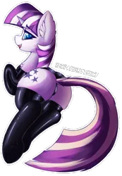 Size: 1352x1957 | Tagged: suggestive, artist:shepardinthesky, derpibooru import, twilight velvet, pony, unicorn, butt, clothes, dialogue, evening gloves, female, gloves, image, latex, latex gloves, latex panties, latex socks, latex stockings, long gloves, looking at you, looking back, looking back at you, mare, milf, open mouth, open smile, panties, plot, png, presenting, simple background, smiling, socks, solo, solo female, speech bubble, stockings, thigh highs, transparent background, underwear, velvetbutt