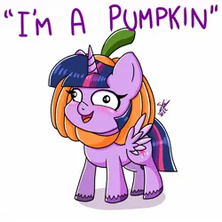 Size: 1280x1280 | Tagged: safe, artist:galaxy swirl, derpibooru import, twilight sparkle, twilight sparkle (alicorn), alicorn, pony, derp face, image, jpeg, pumpkin, simple background, solo, text, unshorn fetlocks, white background