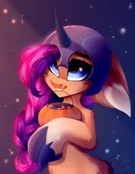 Size: 2717x3500 | Tagged: safe, artist:shinoshai, derpibooru import, nightmare moon, sunny starscout, earth pony, pony, mlp fim's twelfth anniversary, clothes, cosplay, costume, female, g5, helloween, image, jpeg, mare, mouth hold, nightmare moon armor, nightmare night costume, nightmare sunny, solo