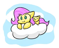 Size: 1213x989 | Tagged: safe, artist:zutcha, derpibooru import, fluttershy, pegasus, pony, cloud, cute, female, image, lying down, lying on a cloud, on a cloud, png, shyabetes, solo