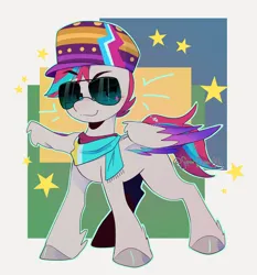 Size: 1912x2048 | Tagged: safe, artist:superduperath, derpibooru import, zipp storm, pegasus, pony, spoiler:g5, spoiler:winter wishday, clothes, eyebrows, eyebrows visible through hair, female, g5, hat, image, jpeg, mare, scarf, smug, solo, spread wings, sunglasses, unshorn fetlocks, wings, winter wishday