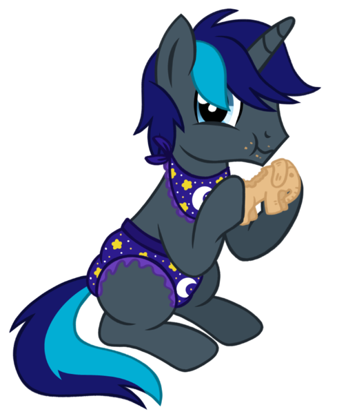 Size: 733x900 | Tagged: safe, artist:jennieoo, derpibooru import, oc, oc:nightward, pony, unicorn, bib, cookie, cute, diaper, eating, food, image, munching, patreon, patreon reward, png, show accurate, simple background, sketch, solo, transparent background, vector