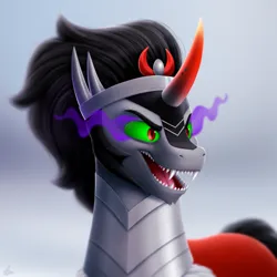 Size: 1000x1000 | Tagged: safe, artist:luminousdazzle, derpibooru import, king sombra, pony, unicorn, friendship is magic, armor, bust, fangs, g4, image, male, png, semi-realistic, solo, stallion