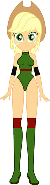 Size: 436x1614 | Tagged: suggestive, artist:invisibleink, artist:xjkenny, derpibooru import, applejack, equestria girls, applejack's hat, clothes, cowboy hat, elbow pads, hat, image, knee pads, leotard, png, simple background, solo, sports, transparent background, vector, wrestler, wrestling