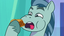 Size: 1280x720 | Tagged: safe, derpibooru import, screencap, earth pony, pony, filly filling, my little pony: tell your tale, spoiler:g5, spoiler:my little pony: tell your tale, spoiler:tyts01e33, animated, belly, burp, eating, eating contest, fat, food, g5, image, male, pie, rufus (g5), solo, stallion, stuffed, stuffed belly, webm, weight gain, youtube link
