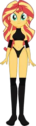 Size: 435x1485 | Tagged: suggestive, artist:invisibleink, artist:xjkenny, derpibooru import, sunset shimmer, equestria girls, belly button, breasts, busty sunset shimmer, clothes, elbow pads, female, image, knee pads, png, shoes, simple background, solo, solo female, sports, sports bra, sports panties, transparent background, vector, wrestler, wrestling