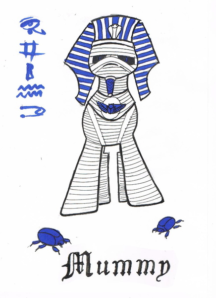Size: 1154x1587 | Tagged: safe, artist:assertiveshypony, derpibooru import, oc, unofficial characters only, pony, hieroglyphics, image, jpeg, mummy, scarab, simple background, traditional art, white background