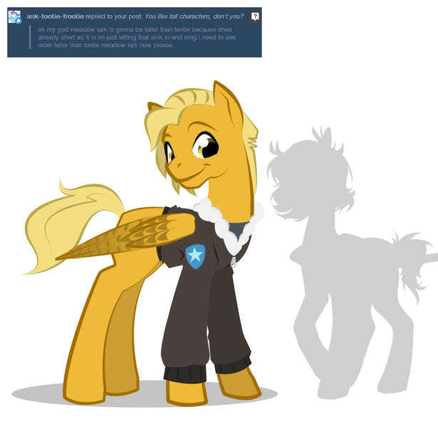 Size: 900x878 | Tagged: safe, artist:askmerriweatherauthor, derpibooru import, oc, oc:meadow lark (ask merriweather), unofficial characters only, pegasus, pony, bomber jacket, clothes, image, jacket, older, png, simple background, solo, white background