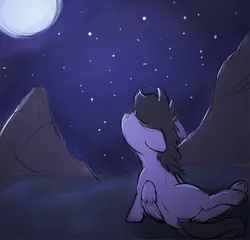Size: 3173x3048 | Tagged: safe, artist:shaliwolf, derpibooru import, oc, unnamed oc, pegasus, floppy ears, folded wings, image, looking at something, moon, mountain, night, png, sitting, solo, starry sky, wings