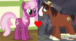 Size: 1600x872 | Tagged: safe, derpibooru import, edit, edited screencap, screencap, cheerilee, trouble shoes, earth pony, pony, appleoosa's most wanted, crack shipping, cropped, female, heart, hearts and hooves day, image, male, mare, png, shipping, shipping domino, stallion, straight, troublecheer