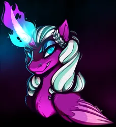 Size: 963x1054 | Tagged: safe, artist:esmeia, derpibooru import, opaline, alicorn, pony, my little pony: make your mark, spoiler:g5, spoiler:my little pony: make your mark, black background, female, g5, gritted teeth, image, magic, mare, png, simple background, solo, teeth