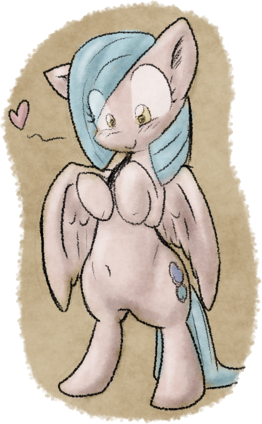 Size: 489x788 | Tagged: safe, artist:zutcha, derpibooru import, oc, oc:cloudy skies, unofficial characters only, pegasus, pony, belly button, bipedal, female, heart, image, partial background, pegasus oc, png, solo, wings