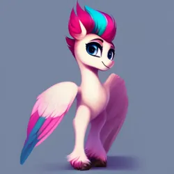 Size: 512x512 | Tagged: safe, derpibooru import, editor:siber, machine learning generated, stable diffusion, zipp storm, harpy, monster pony, original species, pegasus, g5, image, machine learning abomination, png, simple background, solo