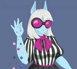 Size: 1280x1151 | Tagged: safe, artist:clouris, derpibooru import, photo finish, anthro, earth pony, blue background, clothes, female, image, jpeg, meme, salt bae, simple background, solo