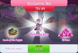 Size: 1271x864 | Tagged: safe, derpibooru import, idw, official, princess eris, bracelet, bundle, bush, costs real money, english, female, gameloft, gem, idw showified, image, jewelry, jpeg, numbers, plate, sale, sarimanok, solo, solo focus, staff, staff of sacanas, text, wings