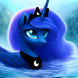 Size: 1024x1024 | Tagged: safe, derpibooru import, editor:dovakkins, machine learning generated, purplesmart.ai, stable diffusion, princess luna, alicorn, pony, crown, cute, female, image, jewelry, lunabetes, png, regalia, solo, swimming