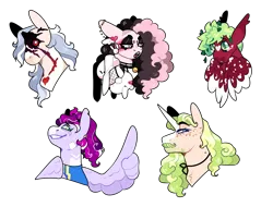 Size: 2162x1644 | Tagged: safe, artist:jaysey, artist:klawiee, derpibooru import, oc, unofficial characters only, earth pony, pegasus, pony, unicorn, black lipstick, black sclera, broken horn, bust, collaboration, eyeshadow, female, goth, hiding behind wing, high res, horn, image, lipstick, magical lesbian spawn, makeup, male, mare, offspring, parent:applejack, parent:big macintosh, parent:cheese sandwich, parent:flash sentry, parent:fluttershy, parent:pinkie pie, parent:rainbow dash, parent:rarity, parent:soarin', parent:twilight sparkle, parents:cheesepie, parents:flashlight, parents:fluttermac, parents:rarijack, parents:soarindash, plushie, png, red eyes, simple background, slit pupils, stallion, teary eyes, thumbs up, transparent background, wing hands, wings