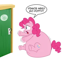 Size: 1024x1024 | Tagged: safe, artist:diablo2000, derpibooru import, pinkie pie, bathroom, chubby, fat, image, jpeg, obese, piggy pie, potty emergency, potty time, pudgy pie, too fat to move