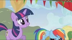 Size: 1280x720 | Tagged: safe, derpibooru import, screencap, applejack, rainbow dash, twilight sparkle, earth pony, pegasus, pony, unicorn, fall weather friends, animated, autumn, grin, image, jpeg, smiling, trio, unicorn twilight