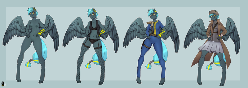 Size: 5700x2039 | Tagged: questionable, artist:natt333, derpibooru import, oc, oc:storm aura, anthro, pegasus, unguligrade anthro, commissioner:solar aura, fallout, image, png, solo