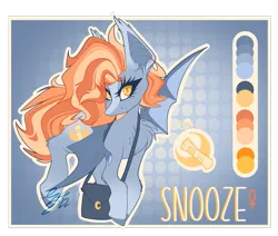 Size: 1537x1305 | Tagged: safe, artist:ezzerie, derpibooru import, oc, oc:snooze, bat pony, bag, fluffy, image, newspaper girl, png, redesign, reference sheet, solo