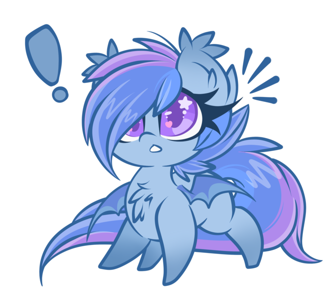 Size: 3000x2723 | Tagged: safe, artist:starlightlore, derpibooru import, oc, oc:astral flare, unofficial characters only, bat pony, pony, bat pony oc, bat wings, chest fluff, exclamation point, female, image, png, simple background, transparent background, wings