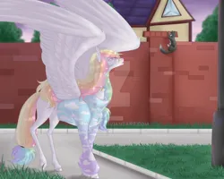 Size: 1280x1024 | Tagged: safe, artist:clouris, derpibooru import, oc, unofficial characters only, pegasus, pony, building, clothes, deviantart watermark, image, jpeg, obtrusive watermark, outdoors, pegasus oc, solo, watermark, wings