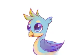 Size: 958x700 | Tagged: dead source, source needed, safe, artist:lanlanlc, derpibooru import, gallus, gryphon, season 8, spoiler:s08, adorable face, big eyes, colored wings, colorful, cute, delighted, ear fluff, folded wings, gradient wings, happy, image, leonine tail, looking at someone, lovely, male, png, simple background, smiley face, tail, teenager, white background, wings, younger